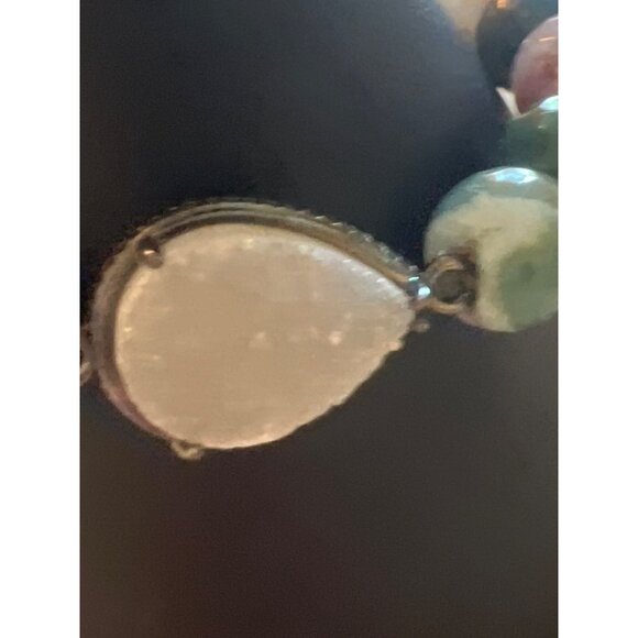 Natural Agate Quartz Druzy Stone Beaded Bracelet Teardrop Tight Stretch 6" - Picture 2 of 5